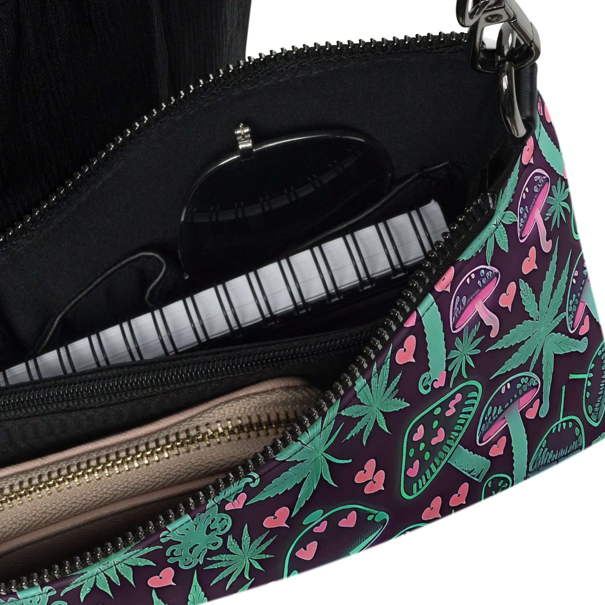 Neon Pink & Green Mushrooms 420 Crossbody Bag