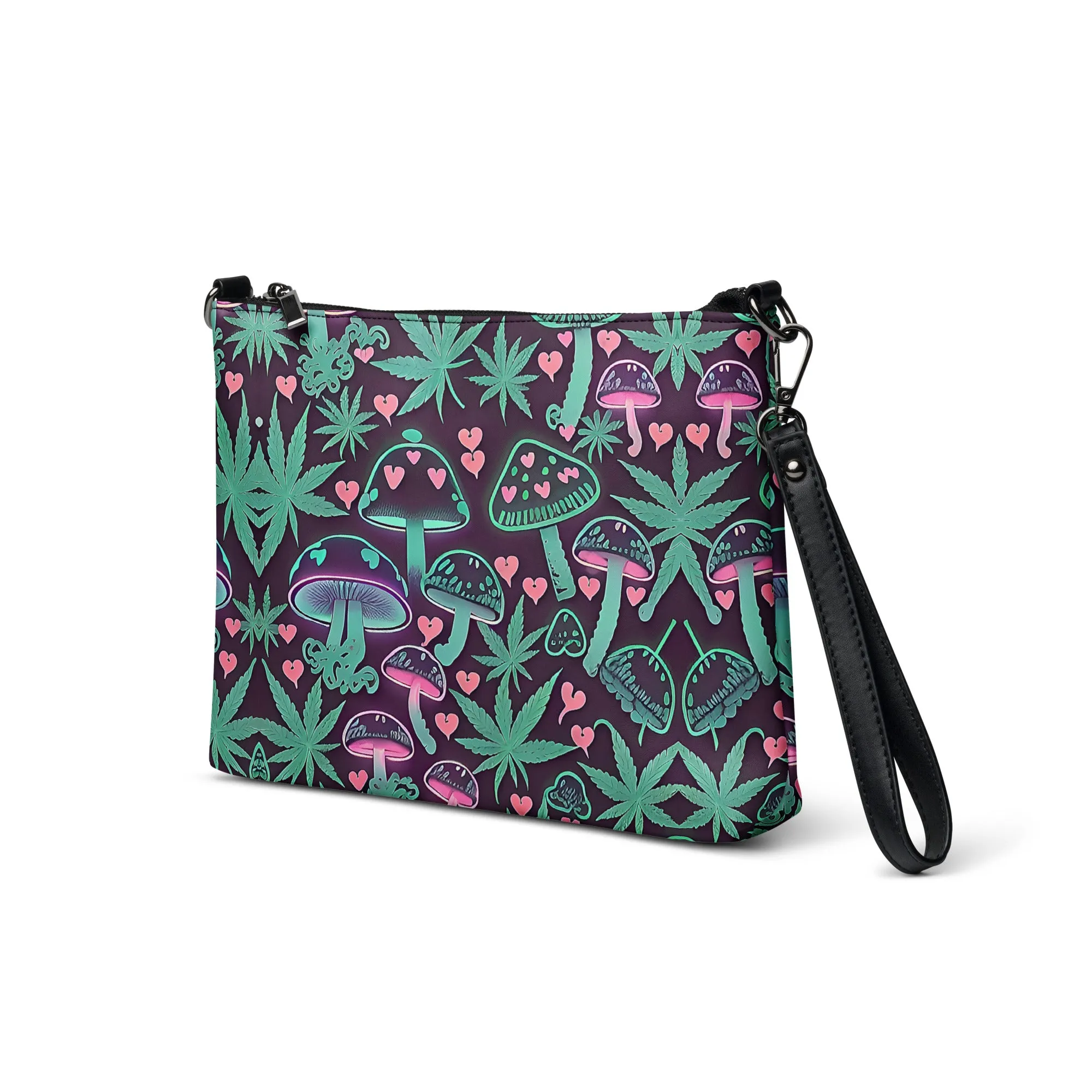 Neon Pink & Green Mushrooms 420 Crossbody Bag