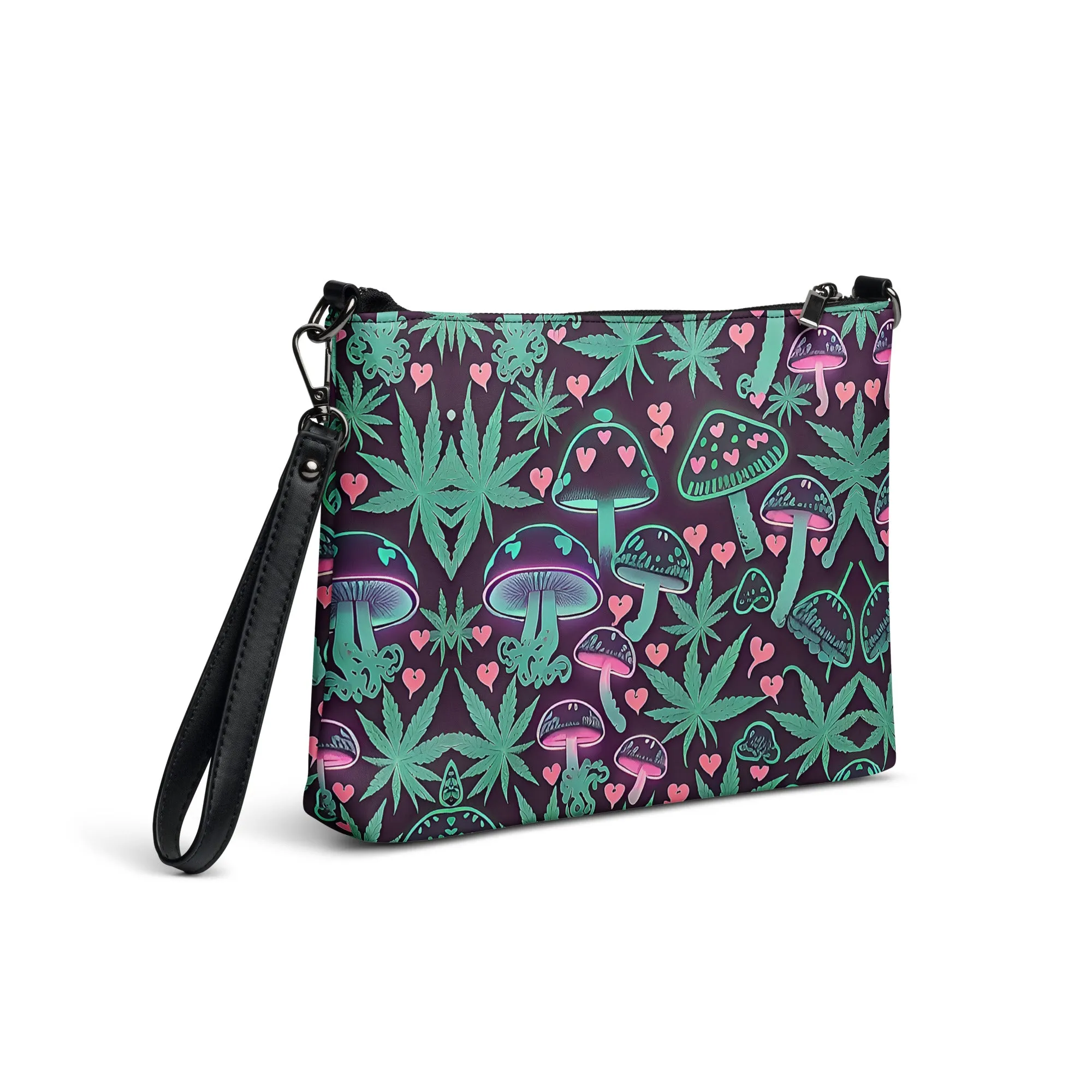Neon Pink & Green Mushrooms 420 Crossbody Bag