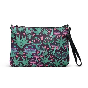 Neon Pink & Green Mushrooms 420 Crossbody Bag
