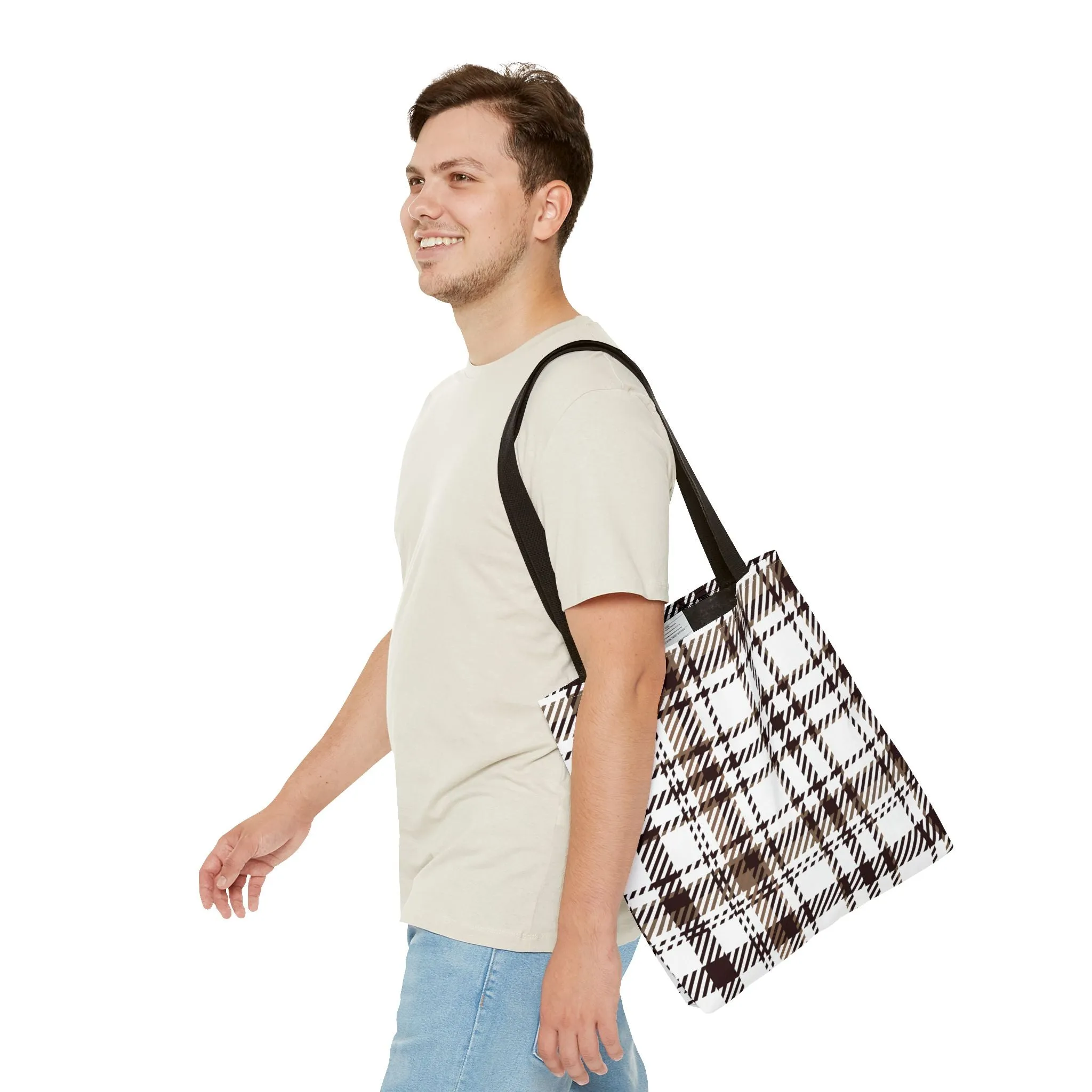 Neutral & Plaid Tote Bag