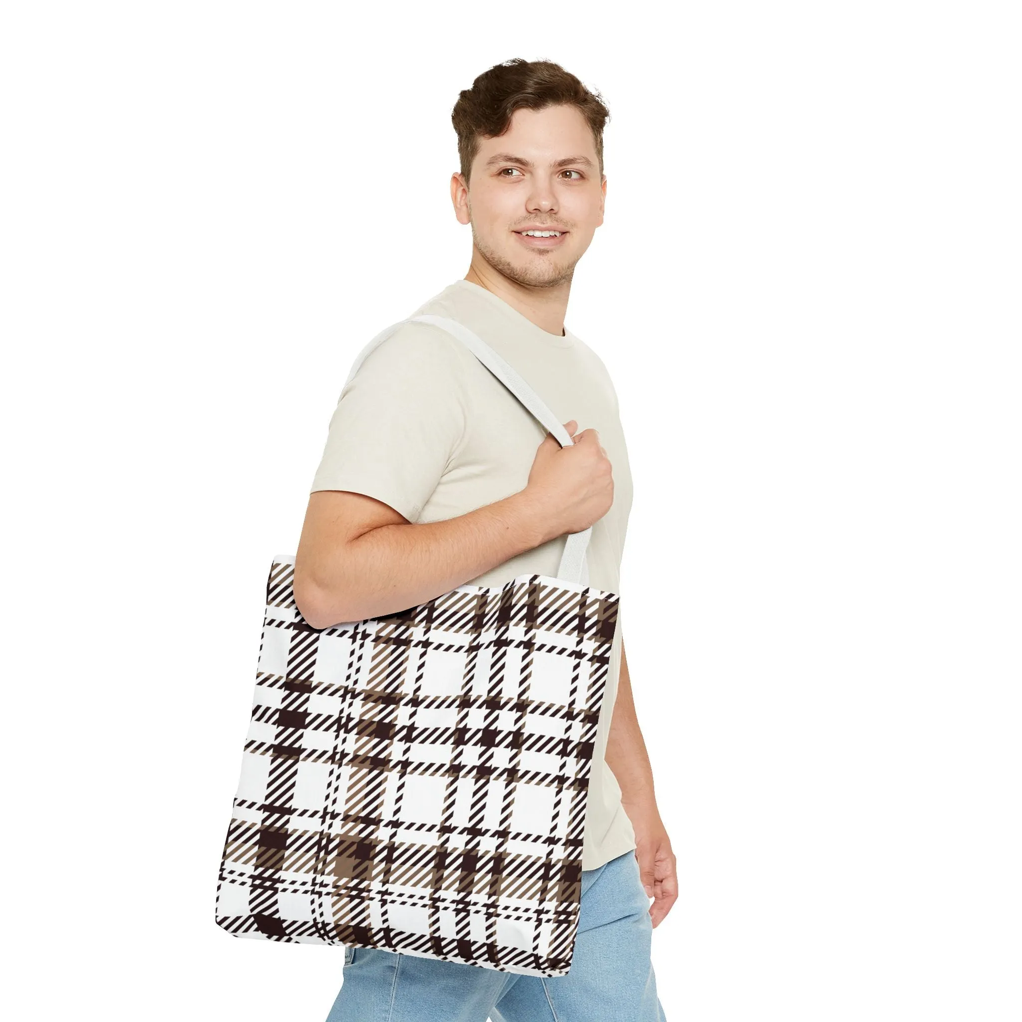 Neutral & Plaid Tote Bag