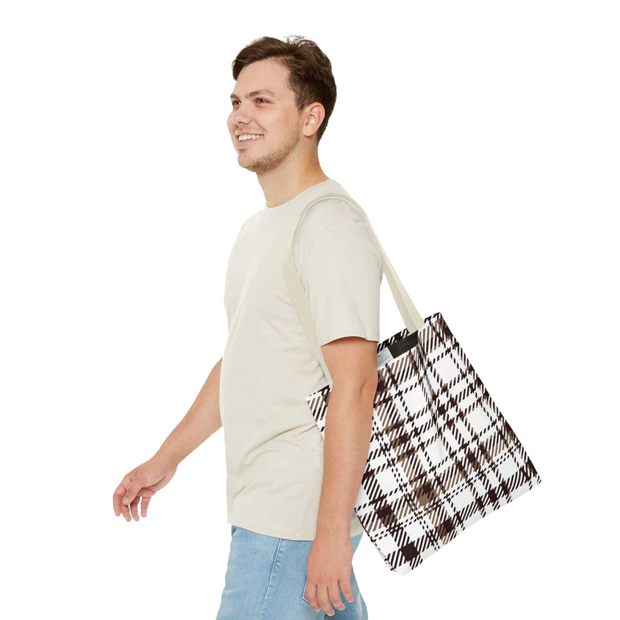 Neutral & Plaid Tote Bag
