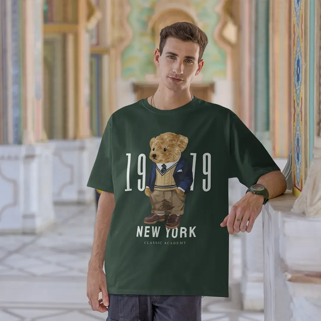 New York Teddy Bottle Green Oversized T-shirt