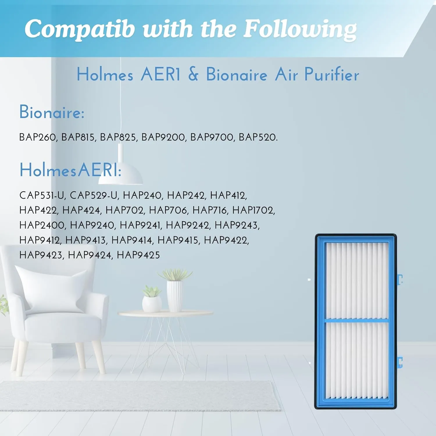 Nispira AER1 Filter Replacement for Holmes Air Purifier HAPF30AT HAP242-NUC Total Air HEPA 6 Packs, 1.2 x 10 x 4.6 Inches