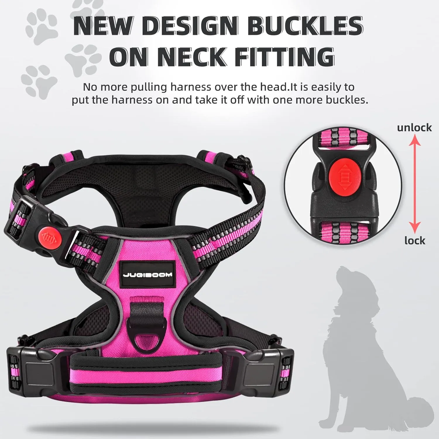 No Pull Dog Harness with A Free Heavy Duty 5ft Dog Leash, Adjustable Soft Padded Dog Vest, Reflective No-Choke Pet Oxford Vest with Easy Control Handle and Dog Leash for Dogs (Pink, Large)