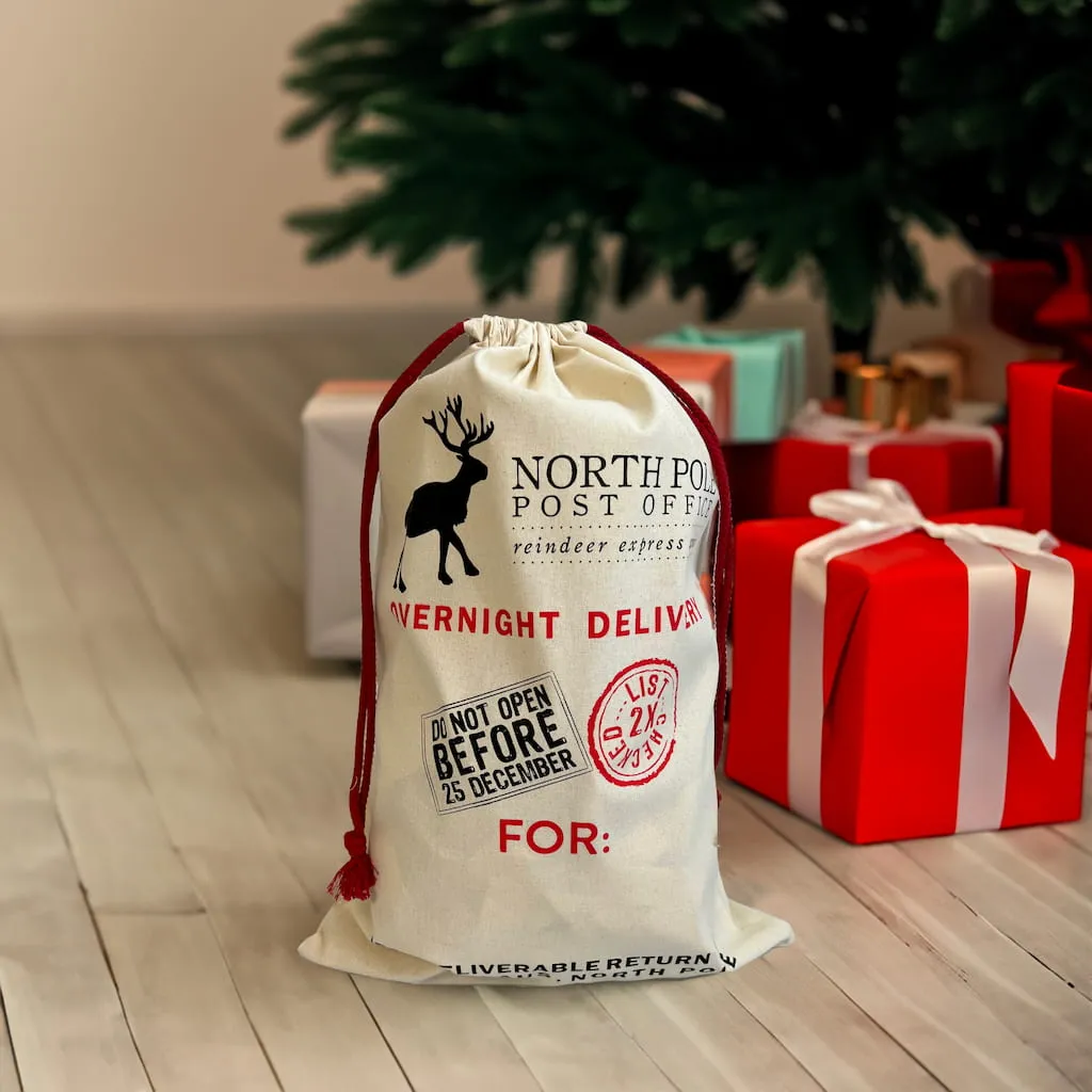 North Pole Printed 24 in Cotton Laundry Bags / Santa Sacks