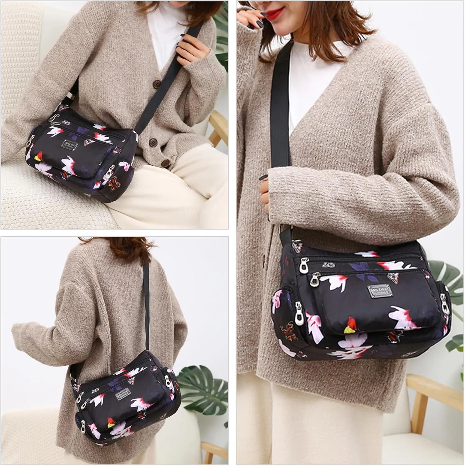 NOTAG Crossbody Bags for Women Nylon Shoulder Bag Floral Multi-Pocket Purses and Handbags