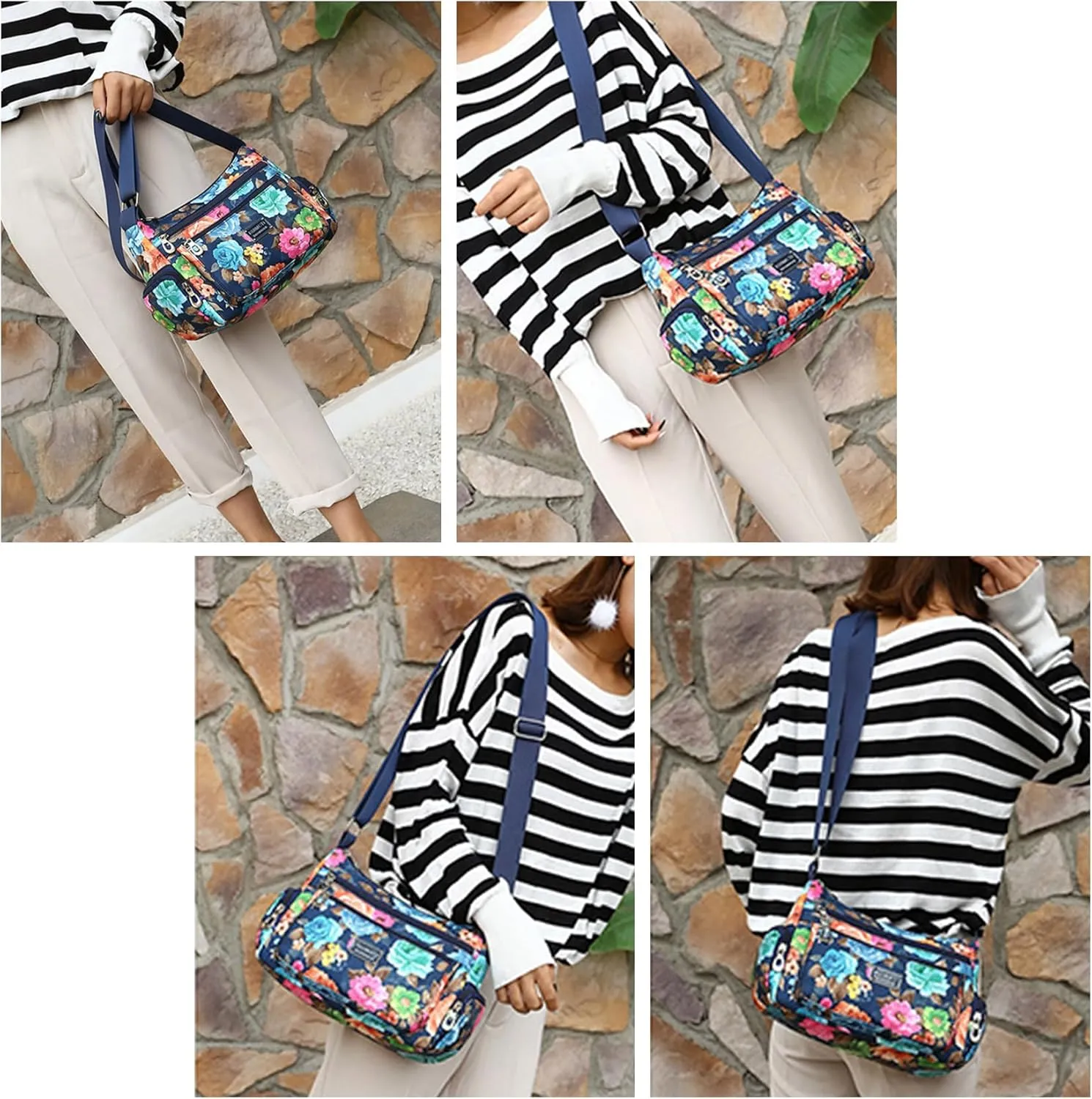 NOTAG Crossbody Bags for Women Nylon Shoulder Bag Floral Multi-Pocket Purses and Handbags