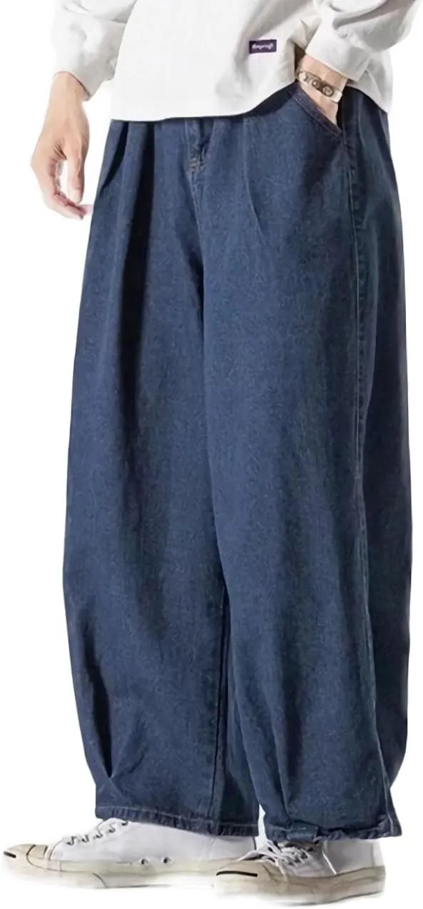Nutriangee Men's Wide Leg Hip Hop Jeans Casual Streetwear Loose Fit Baggy Oversized Denim Pants