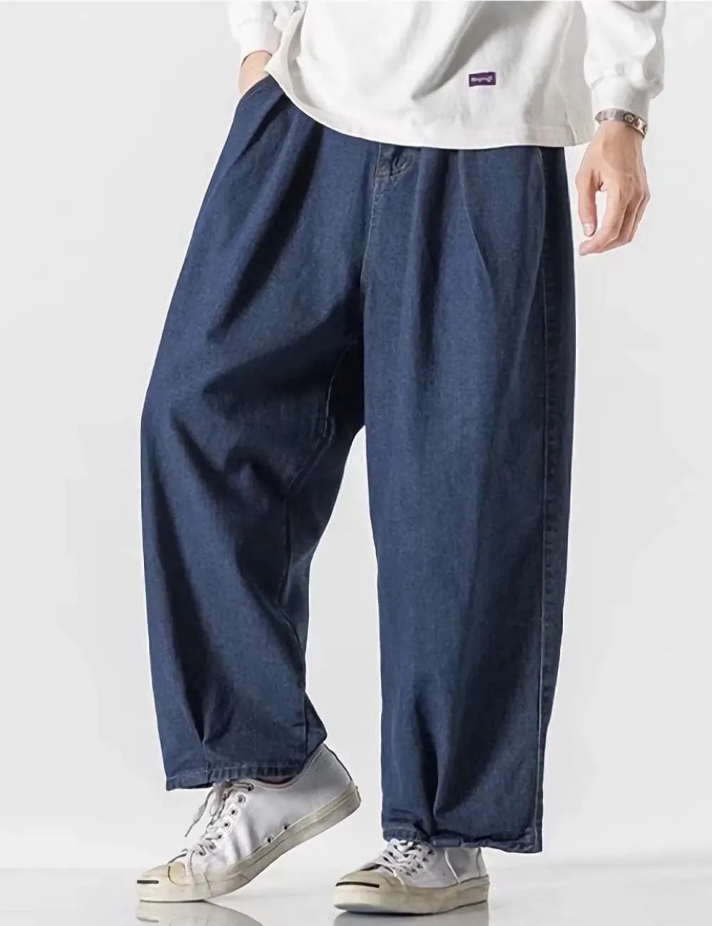 Nutriangee Men's Wide Leg Hip Hop Jeans Casual Streetwear Loose Fit Baggy Oversized Denim Pants