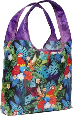 O-WITZ Reusable Grocery Bags | Vibrant Tote Bag For Groceries, Gym, Office, Beach, Toys & More | Washable Design With Large Handles For Maximum Convenience | Folds Into A Small Pouch, Parrots purple