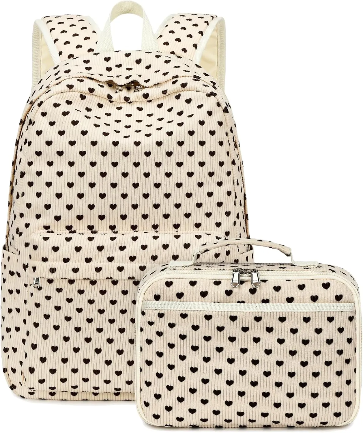 Octsky Backpack for Girls Teen Corduroy Bookbags Elementary Middle High School Bag Women Travel Daypacks Beige/Black