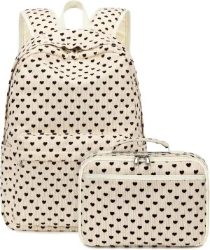 Octsky Backpack for Girls Teen Corduroy Bookbags Elementary Middle High School Bag Women Travel Daypacks Beige/Black