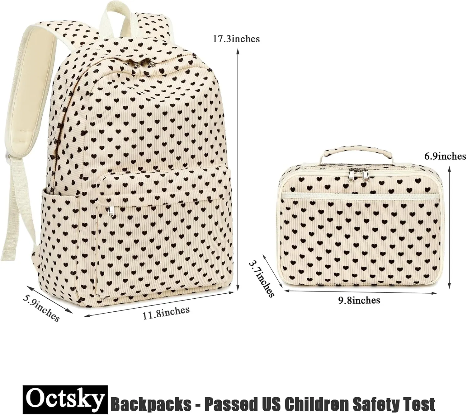 Octsky Backpack for Girls Teen Corduroy Bookbags Elementary Middle High School Bag Women Travel Daypacks Beige/Black
