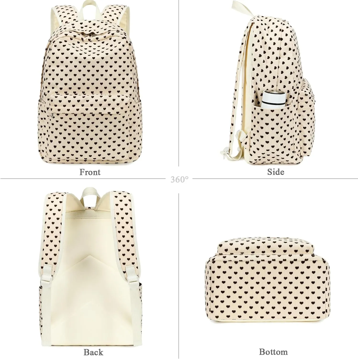 Octsky Backpack for Girls Teen Corduroy Bookbags Elementary Middle High School Bag Women Travel Daypacks Beige/Black