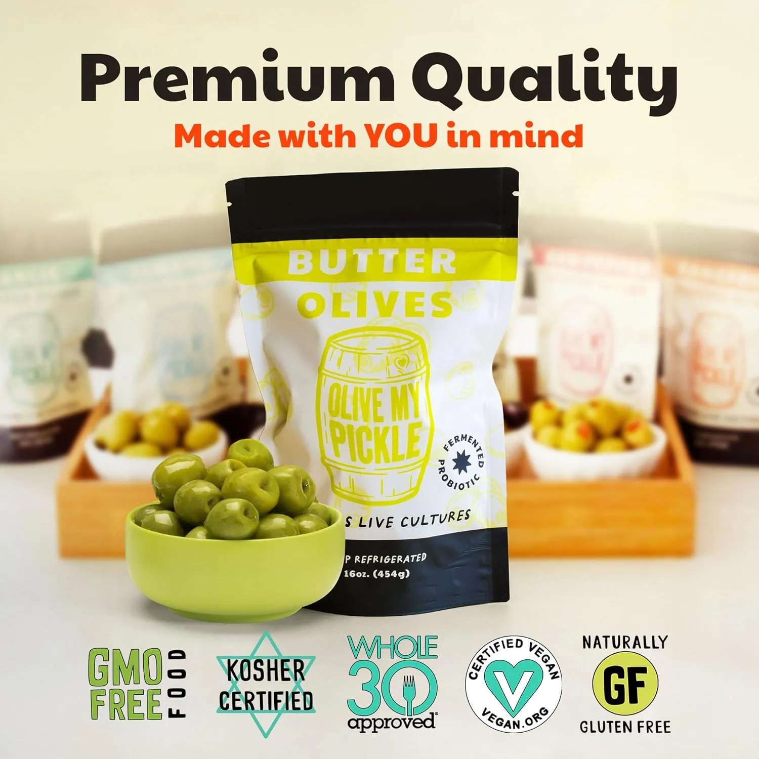 Olive My Pickle Green Olives Pitted Butter 16 oz | 1 Pack Bundle of Healthy Live Culture Castelvetrano Olives Pitted for Gut Health | Perfect Olive Snack Packs for Paleo Diets & More - 16oz per bag
