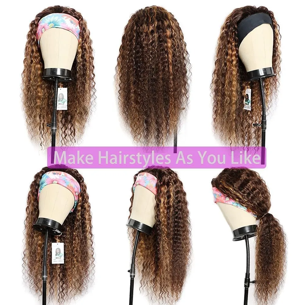 Ombre Wig Honey Blonde Wig 22 Inch 4/27 Highglight Wig Headband Wig Human Hair Deep Wave Headband Wig Curly Wig Colored Wigs