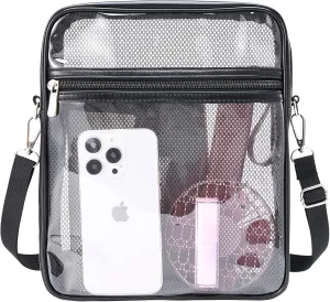 OMOUBOI Clear Bag for Stadium Events 10 Inch Large Clear Purses Crossbody Bag for Women Stadium Approved Clear Bags for Concert, Festivals,Sporting Events (1003 Black)