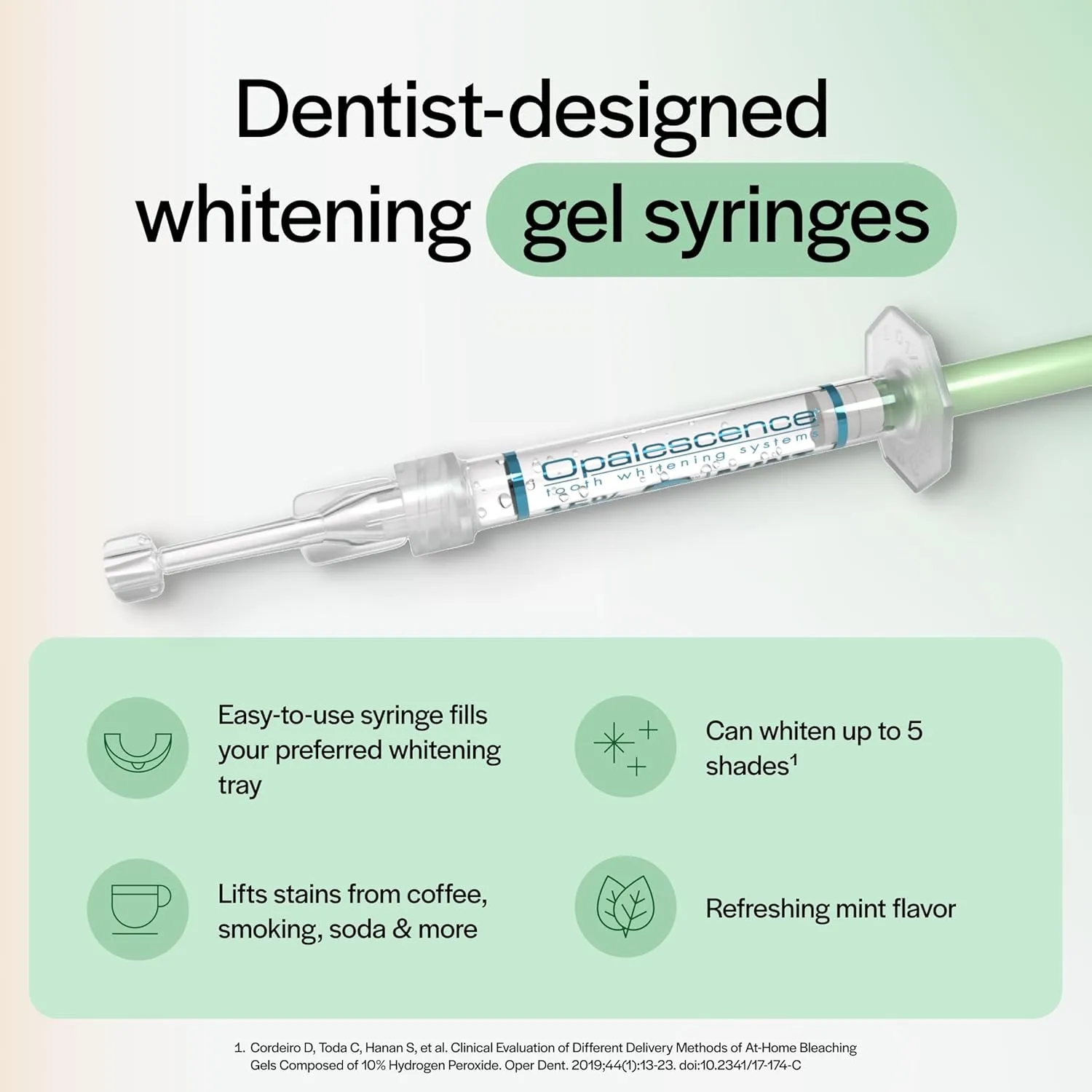Opalescence 35% Gel Syringes Teeth Whitening - Refill Kit (4 Packs / 8 Count) Carbamide Peroxide. Made by Ultradent, in Cool Mint Flavor. Tooth Whitening Refill Syringes 5197-4