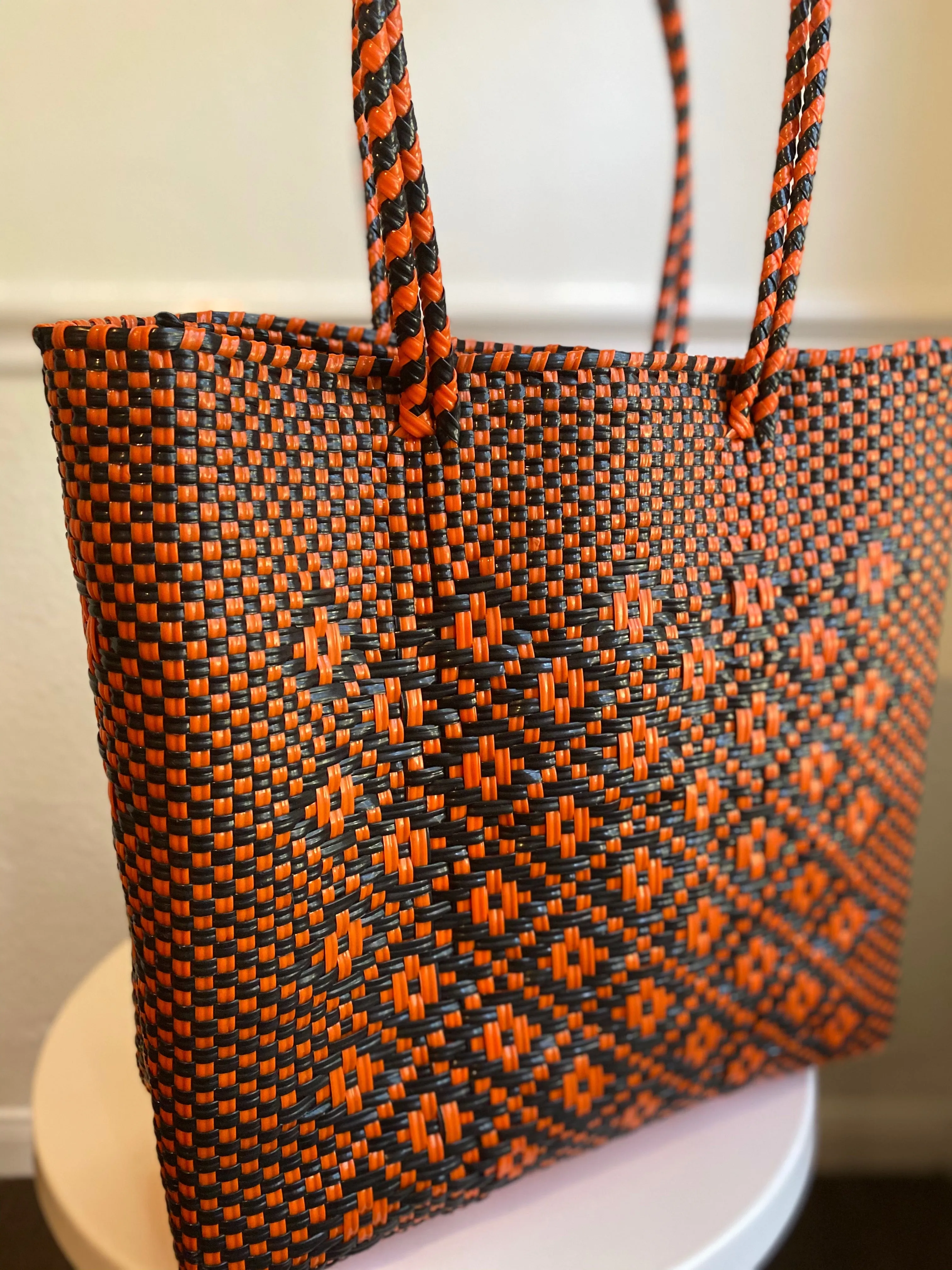Orange and Black Woven Tote