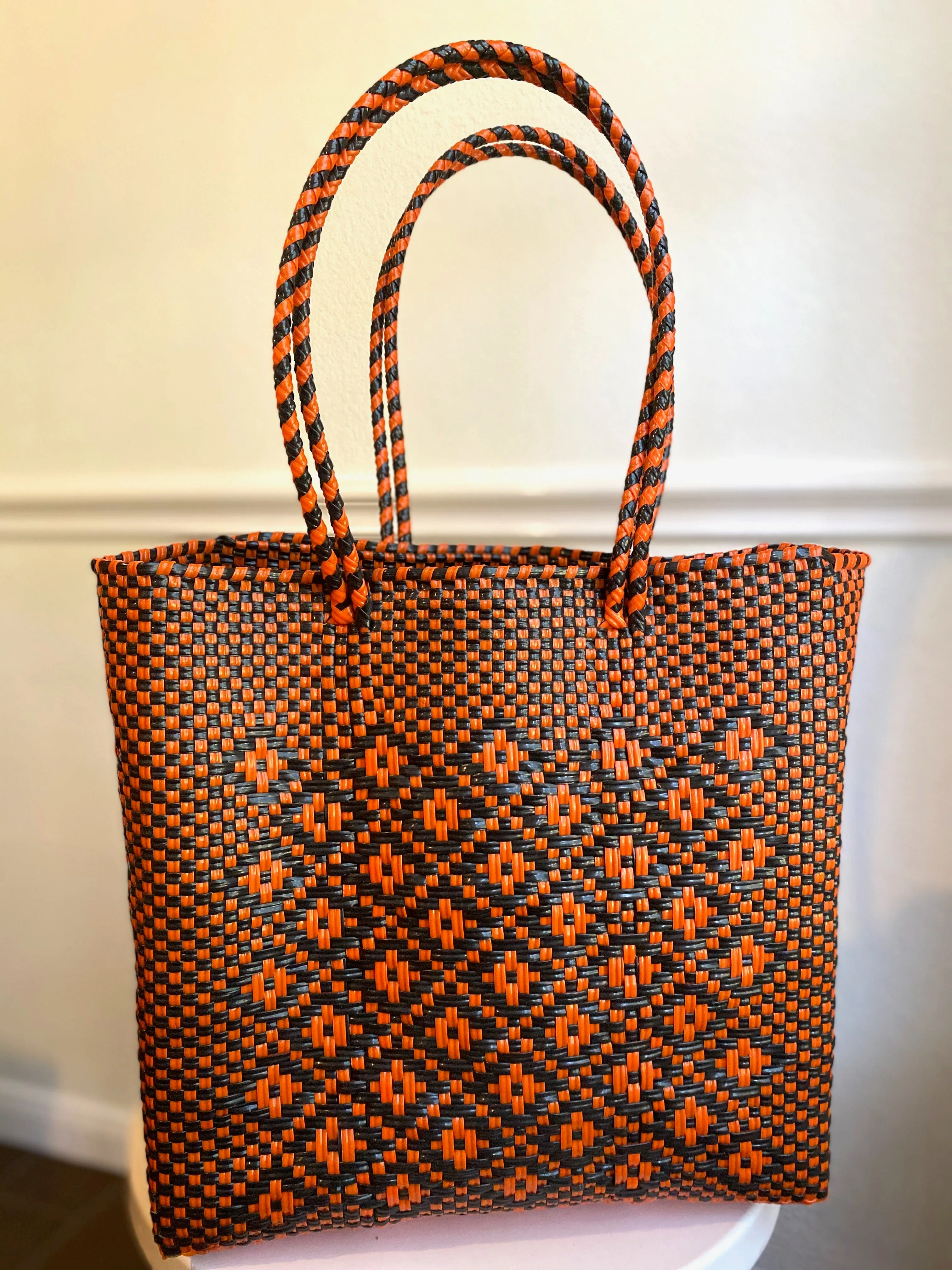 Orange and Black Woven Tote