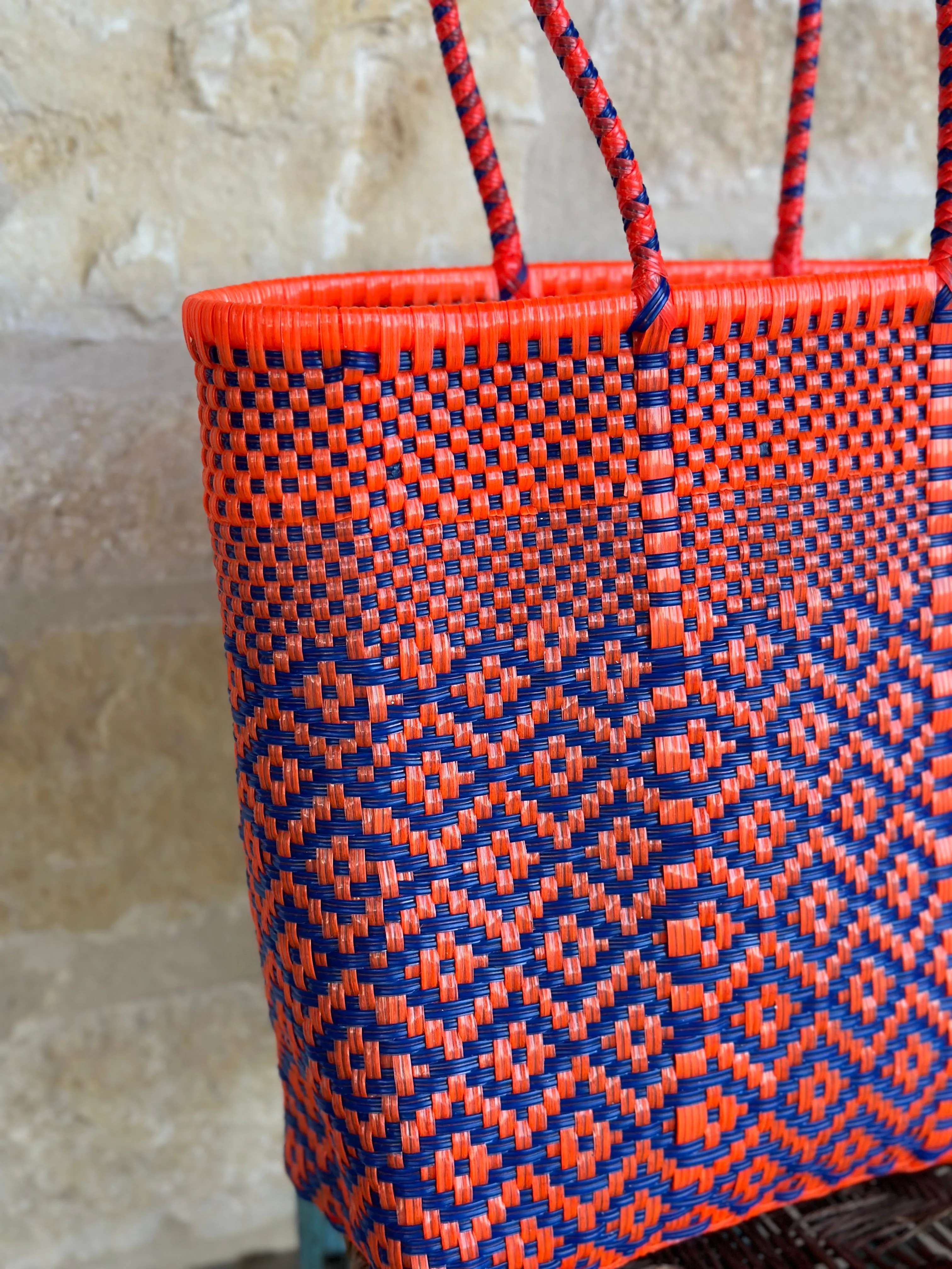 Orange and Navy Woven Tote