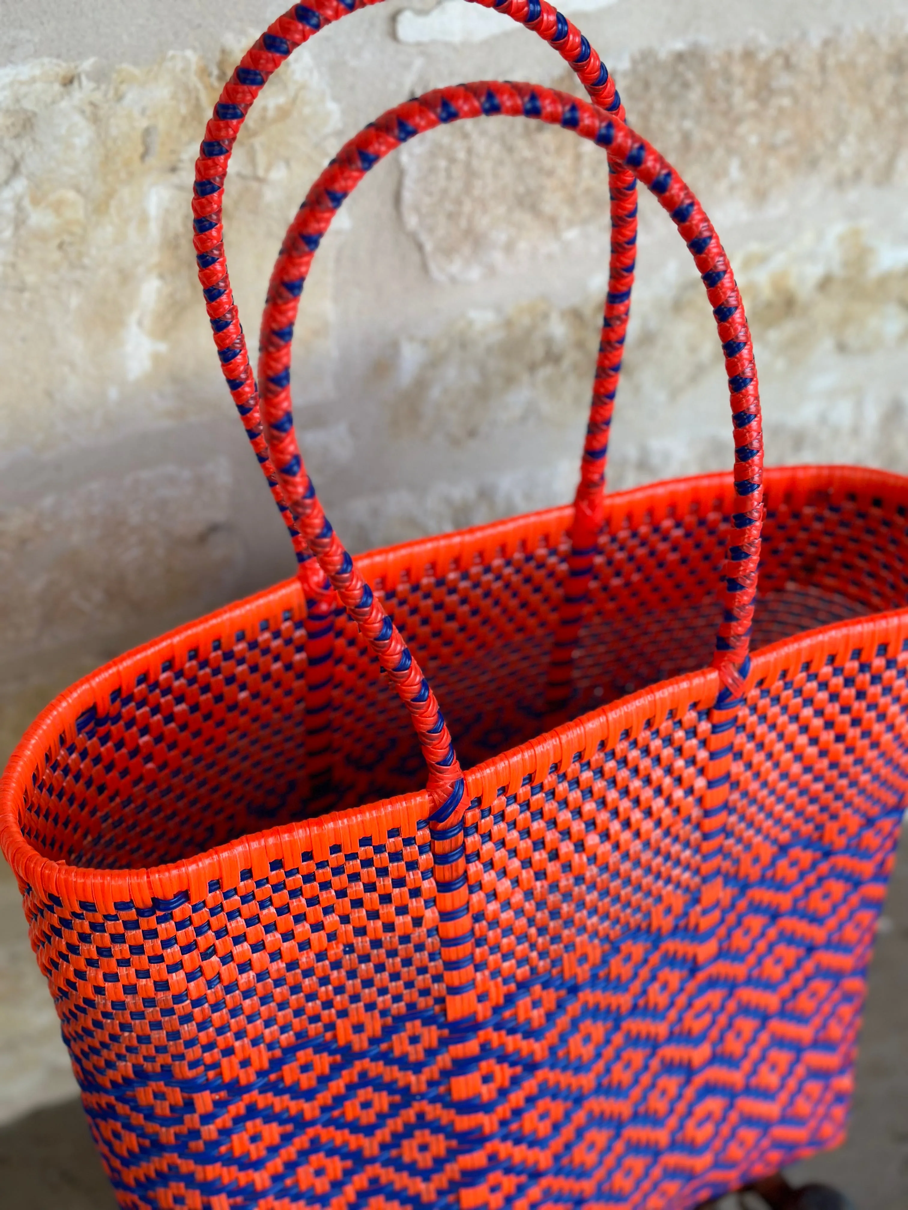 Orange and Navy Woven Tote