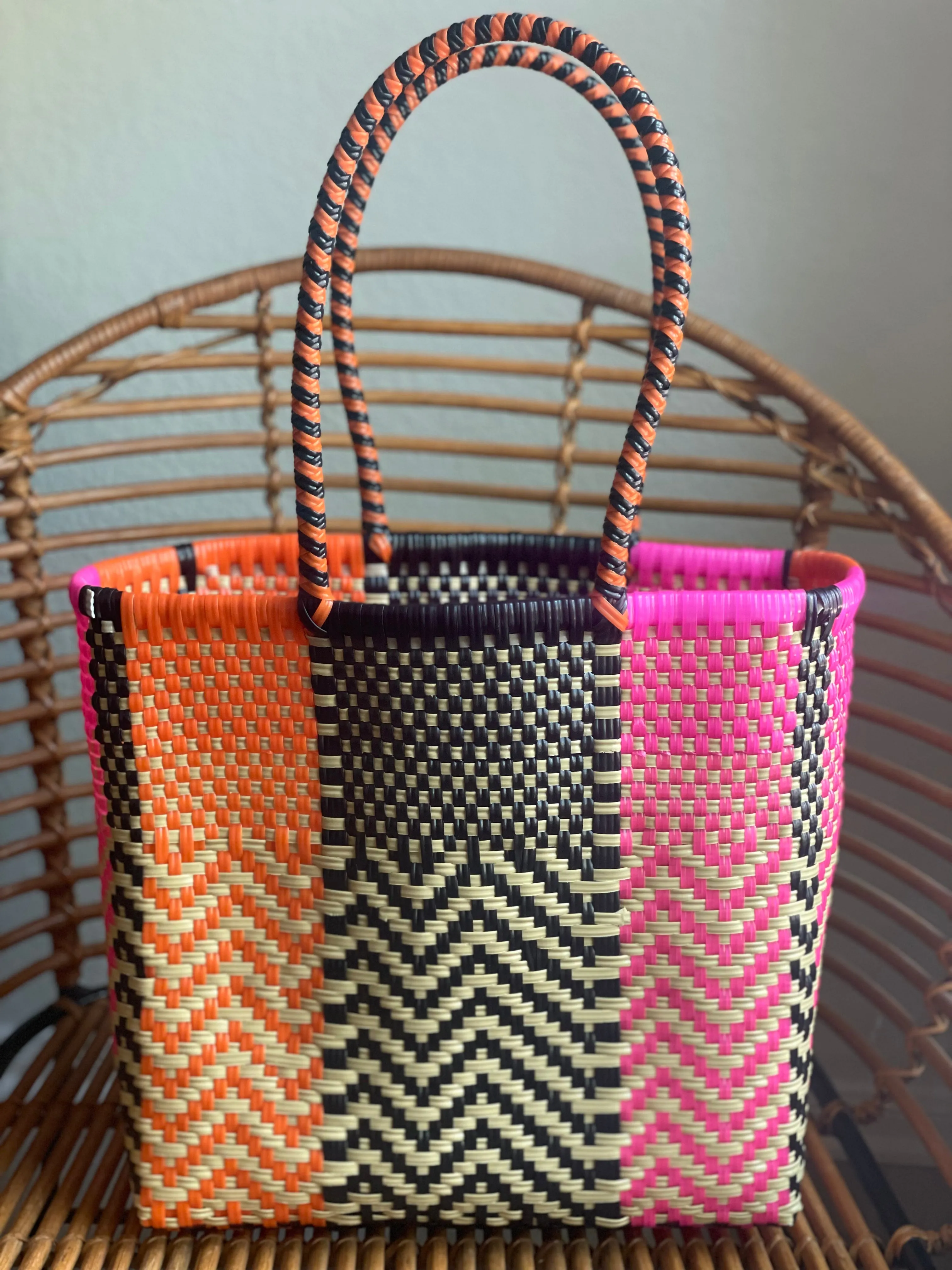 Orange, Black, Pink and Tan Woven Tote