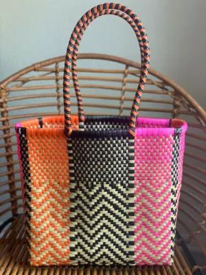 Orange, Black, Pink and Tan Woven Tote