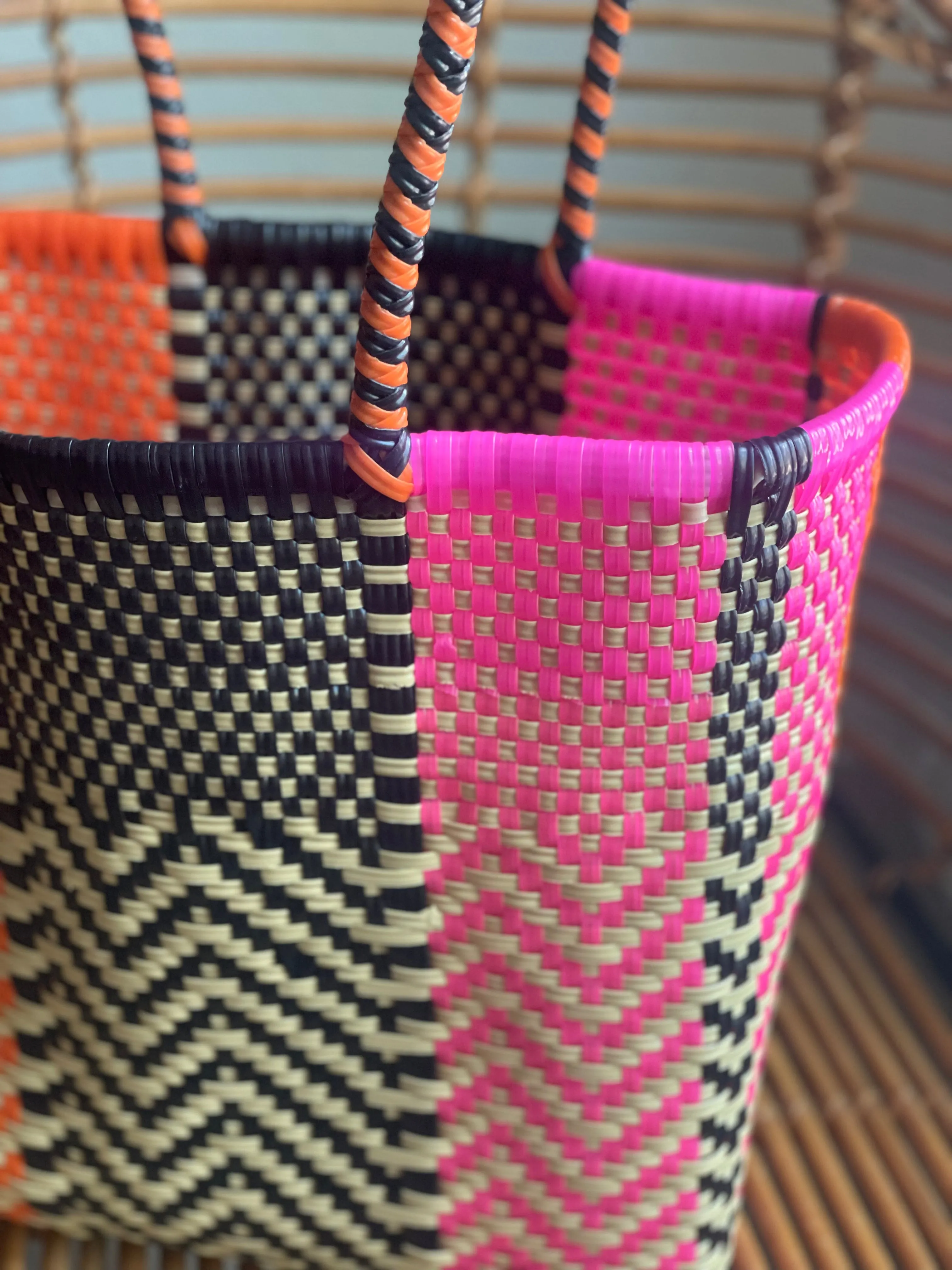 Orange, Black, Pink and Tan Woven Tote