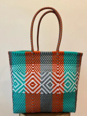 Orange, Green and Silver Woven Tote