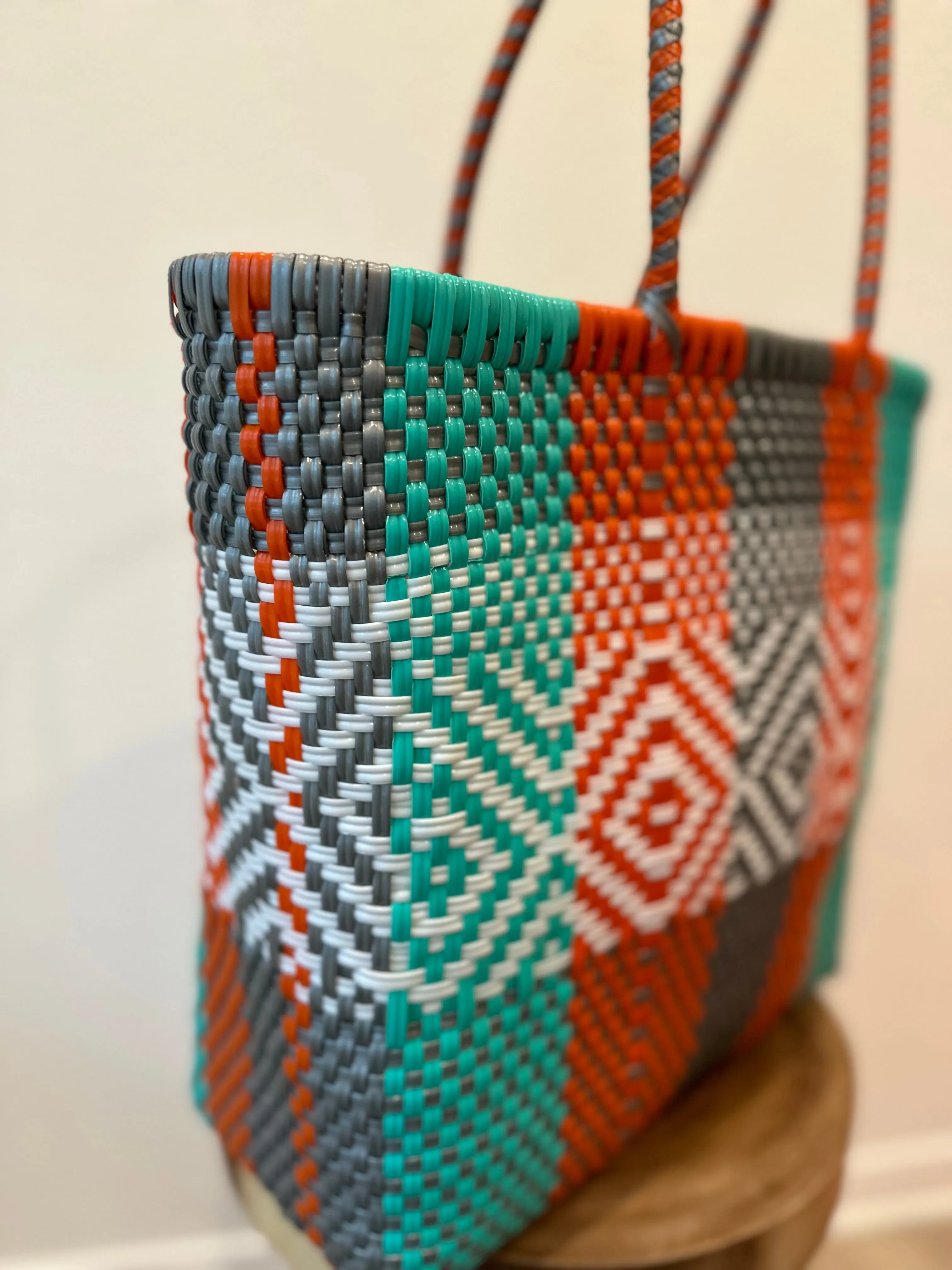 Orange, Green and Silver Woven Tote