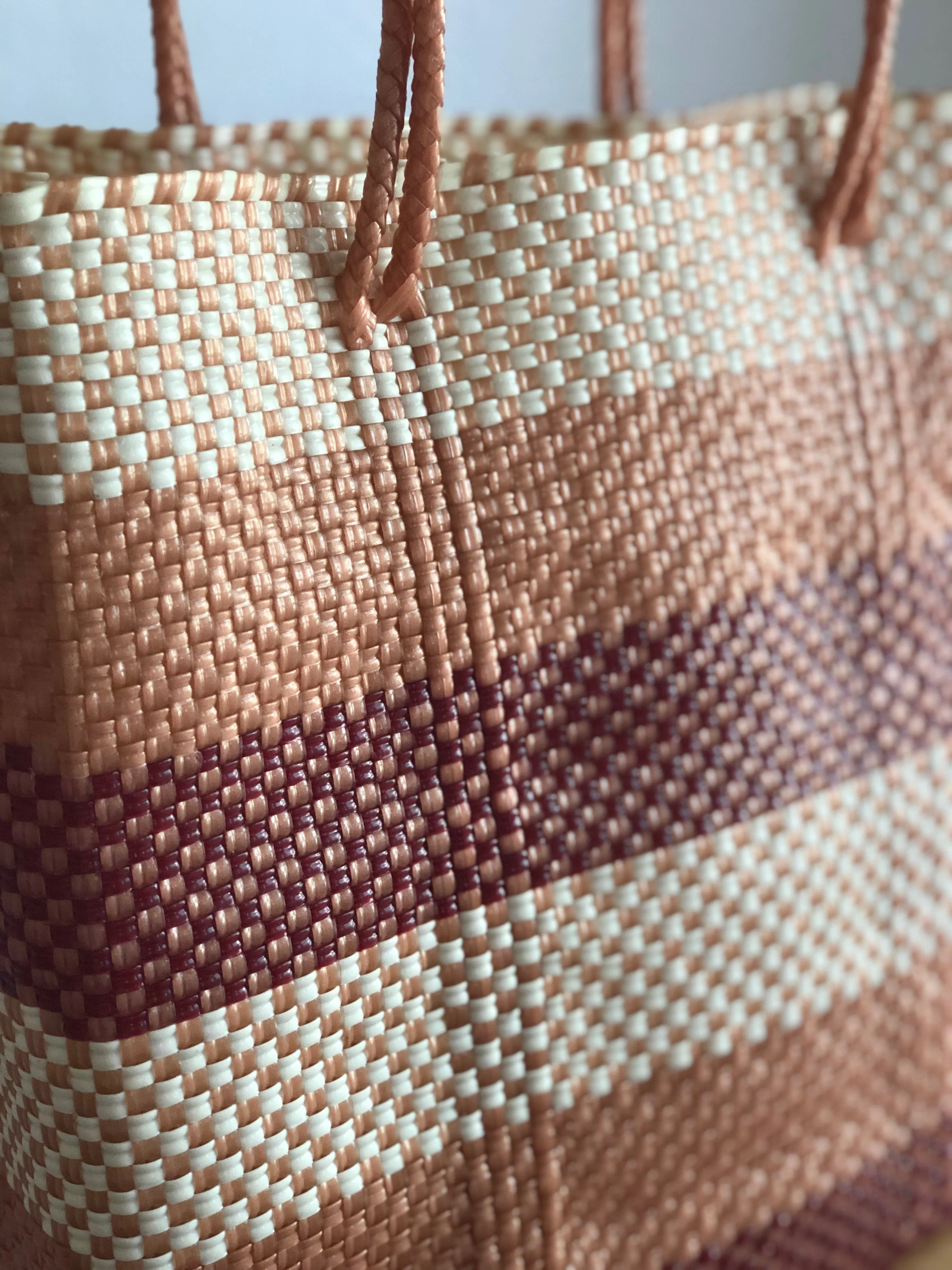 Orange, Maroon and White Woven Tote