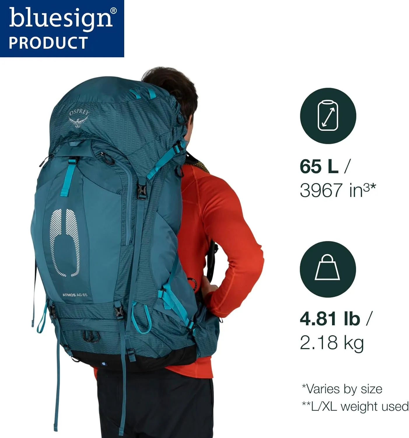 Osprey Atmos AG 65L Men's Backpacking Backpack, Venturi Blue, L/XL
