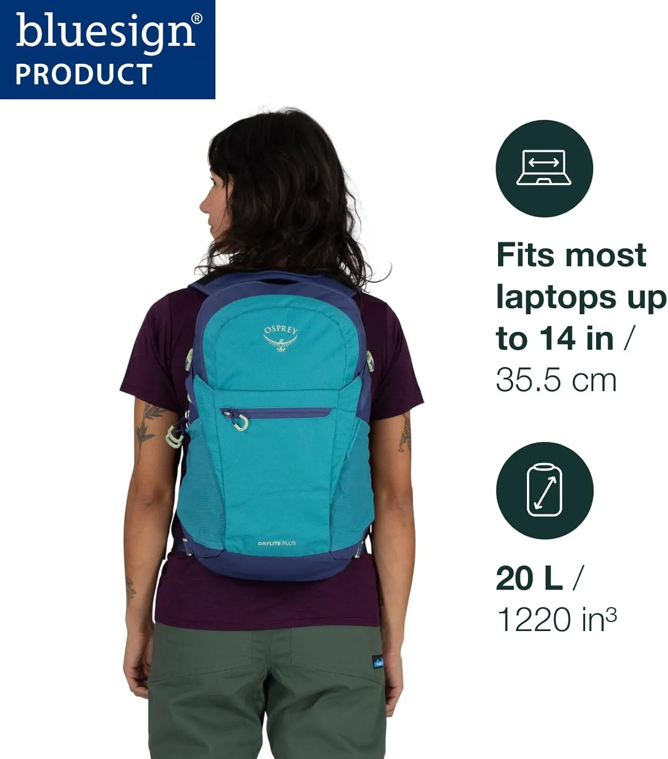 Osprey Daylite Plus Commuter Backpack, Cascade Blue/Latte Brown