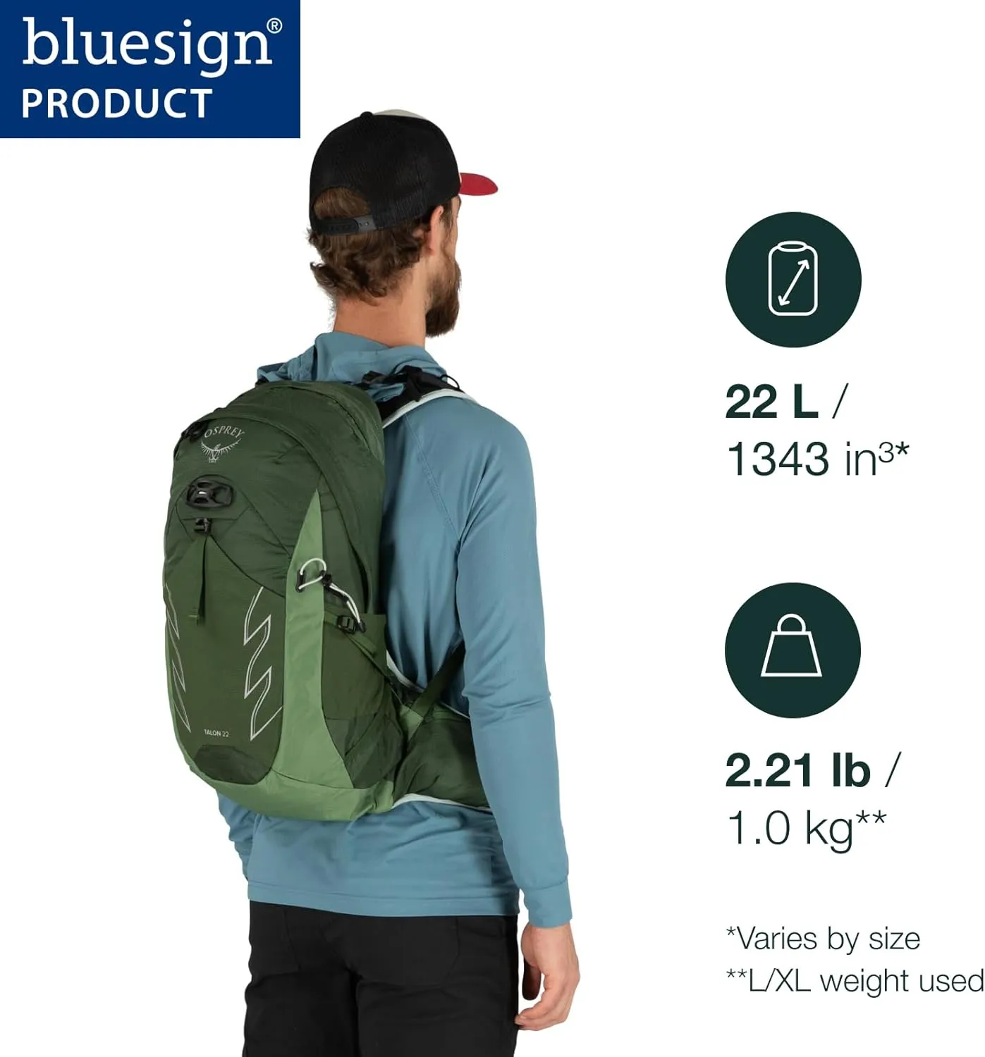 Osprey Talon 22L Men's Hiking Backpack with Hipbelt, Ceramic Blue, S/M