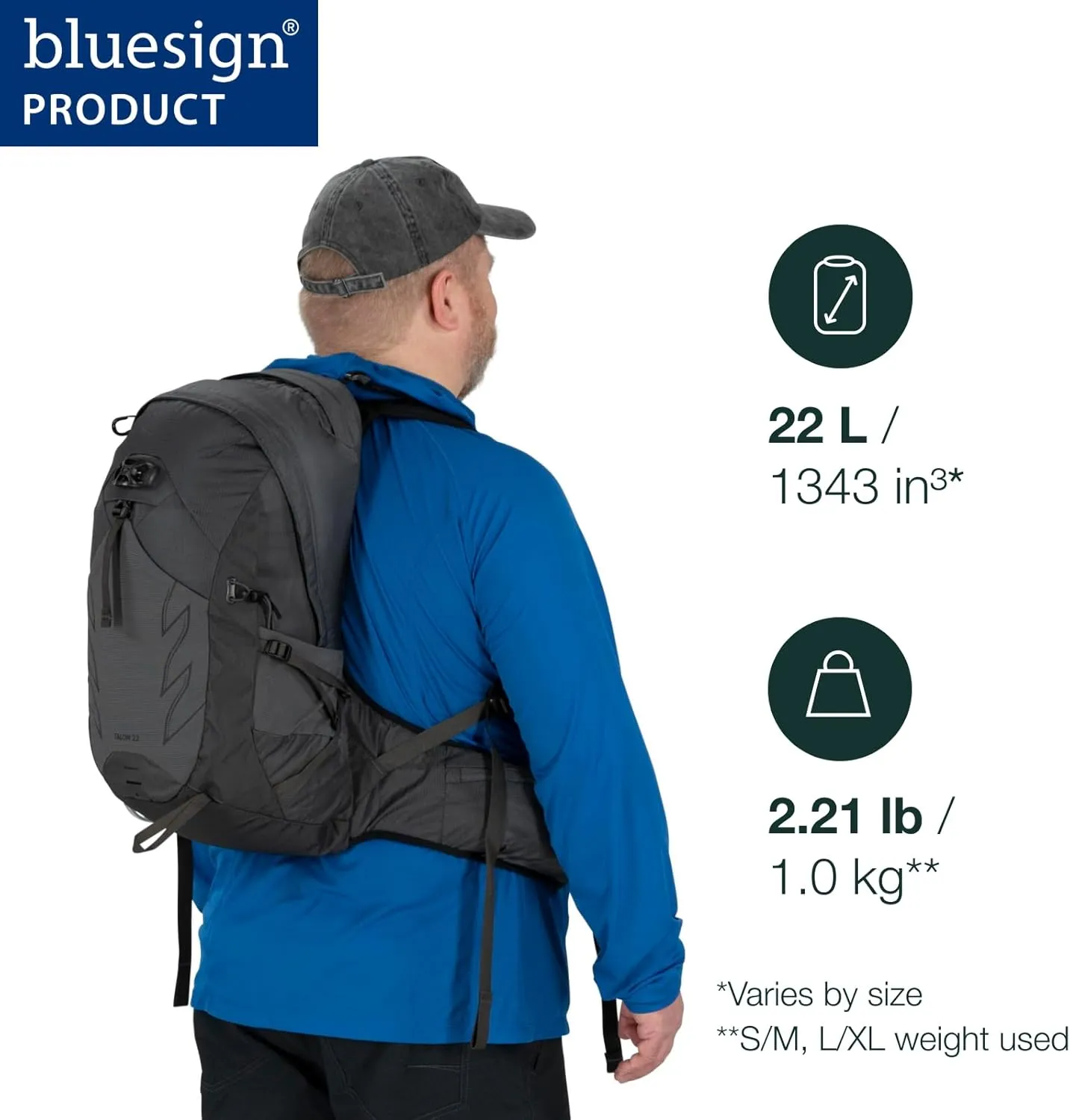 Osprey Talon 22L Men's Hiking Backpack with Hipbelt, Eclipse Grey, L/XL, Extended Fit