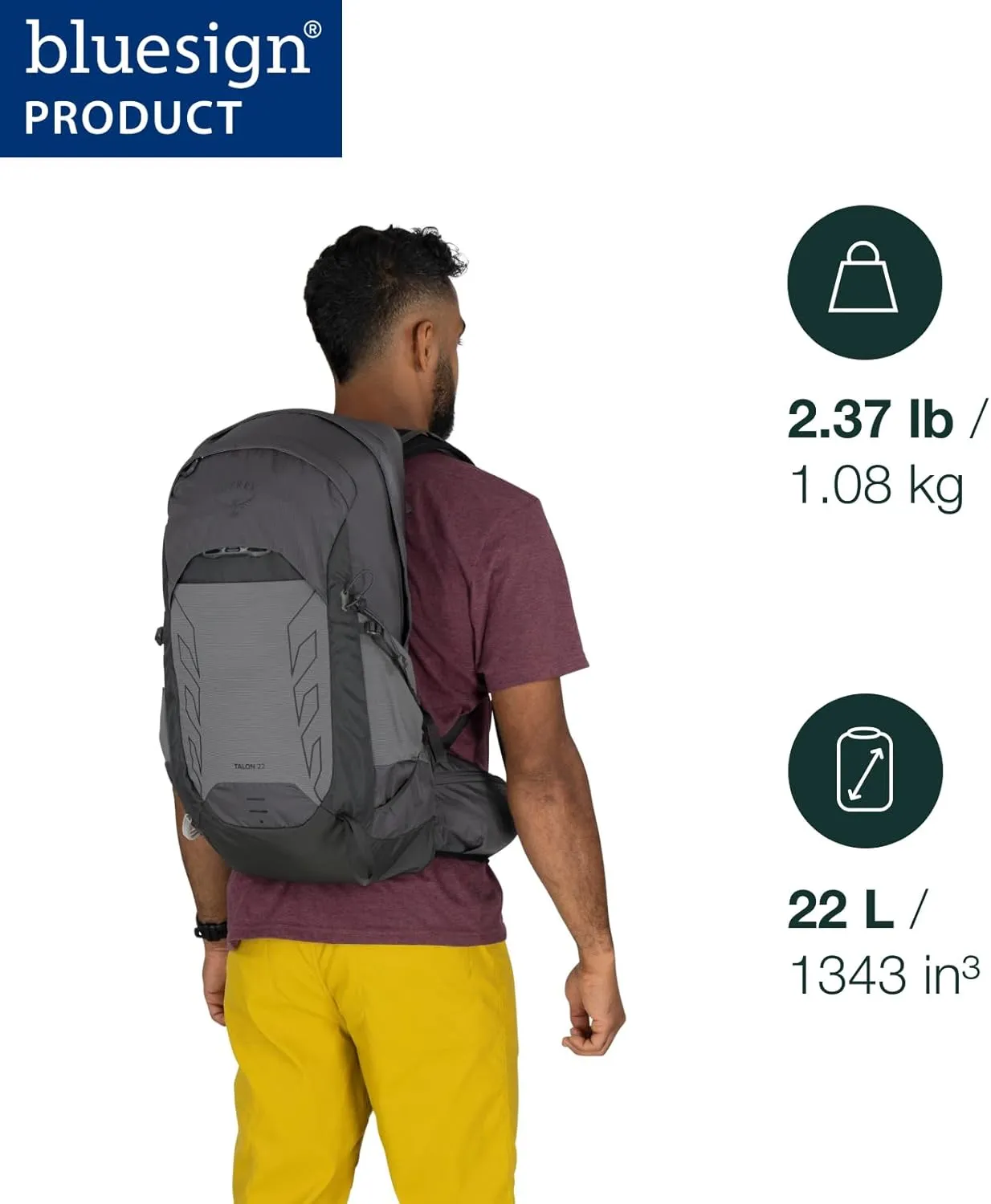 Osprey Talon 22L Men's Lightweight Hiking Backpack with Hipbelt, Phantom Grey/Dark Charcoal