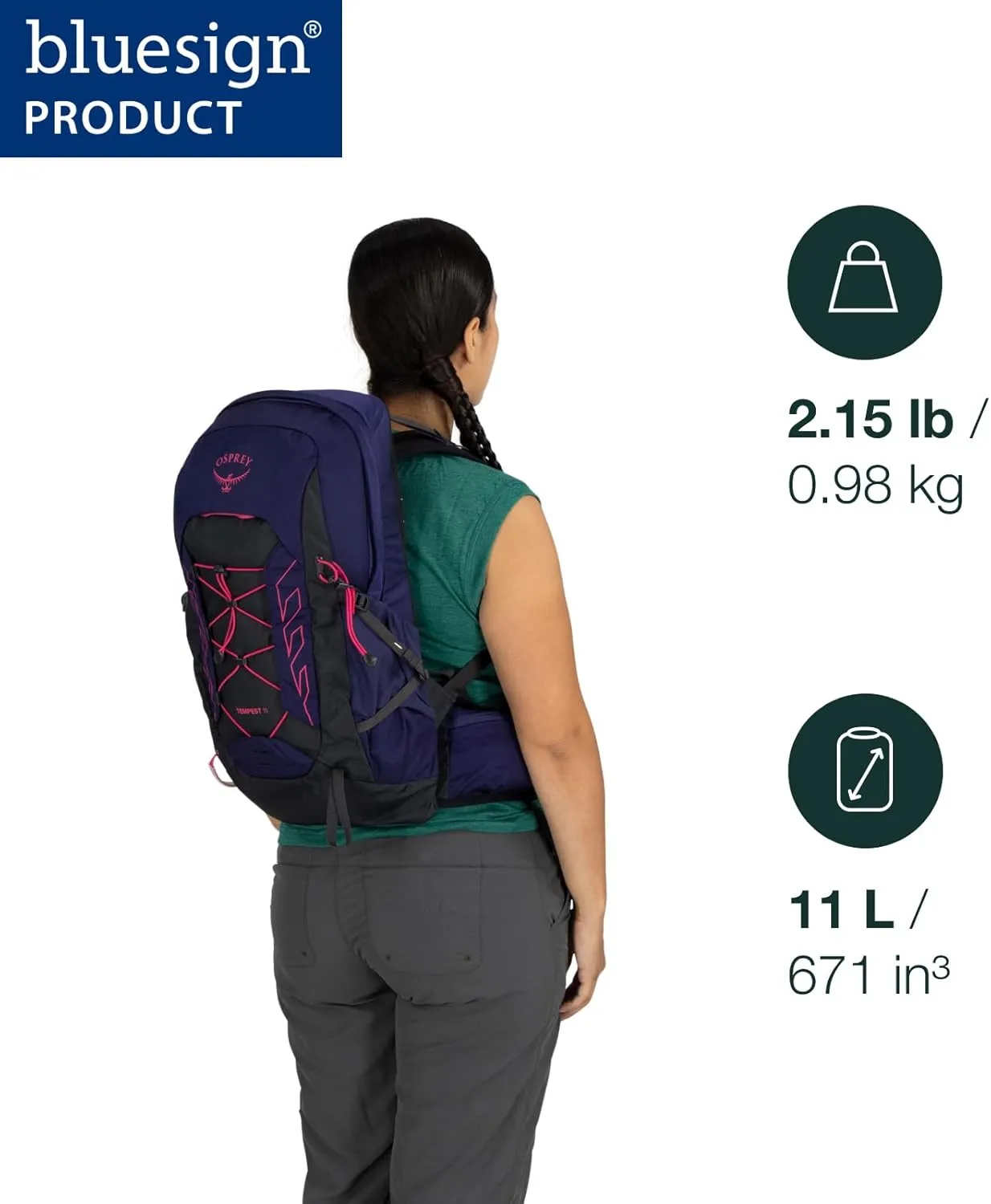 Osprey Tempest 11L Women's Lightweight Hiking Backpack with Hipbelt, Anchor Blue/Atlas