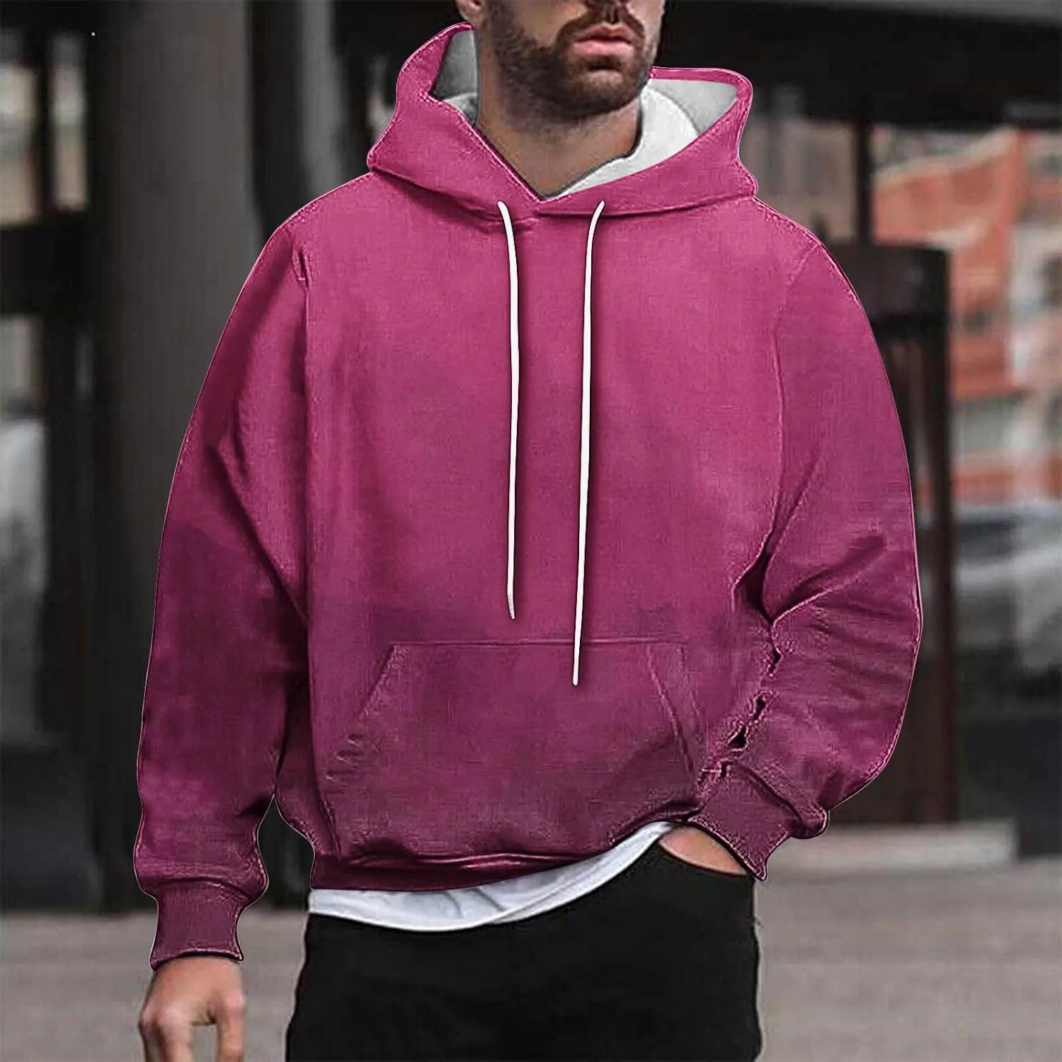 Oversized Hoodies 2024 Fall Vintage Lightweight Mens Hooded Sweatshirts Pullover with Kanga Pockets Streetwear