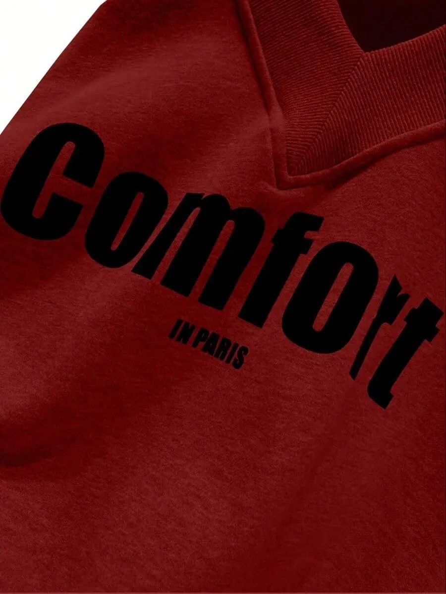 Oversized Sweatshirt for Women Drop Shoulder V-Neck Letter Graphic Pullover Long Sleeve Loose Fit Casual Top