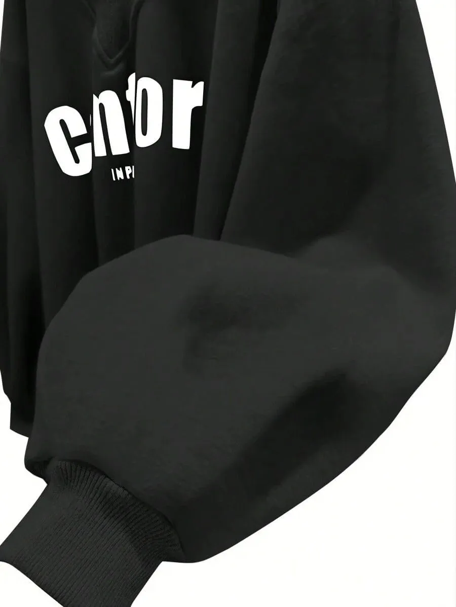 Oversized Sweatshirt for Women Drop Shoulder V-Neck Letter Graphic Pullover Long Sleeve Loose Fit Casual Top