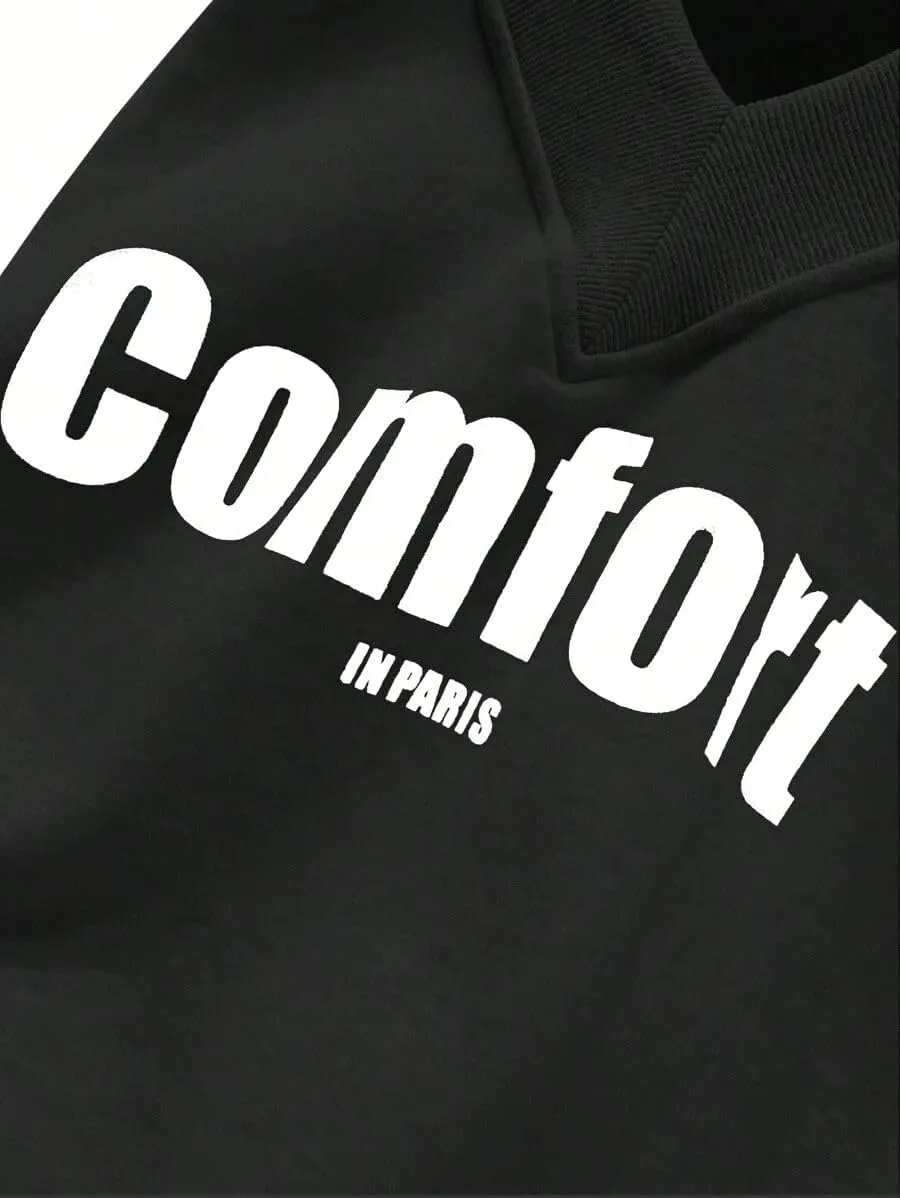 Oversized Sweatshirt for Women Drop Shoulder V-Neck Letter Graphic Pullover Long Sleeve Loose Fit Casual Top