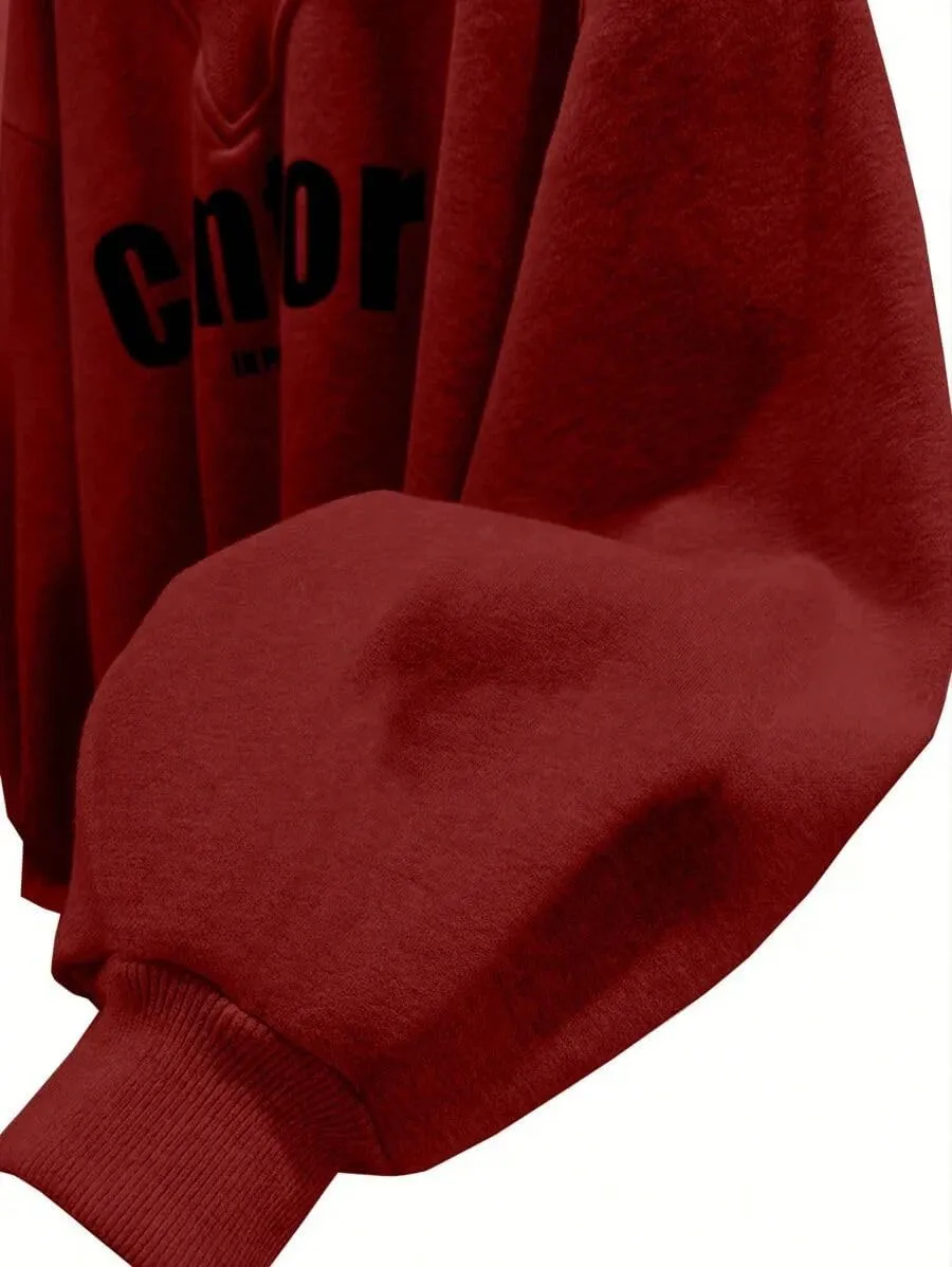 Oversized Sweatshirt for Women Drop Shoulder V-Neck Letter Graphic Pullover Long Sleeve Loose Fit Casual Top