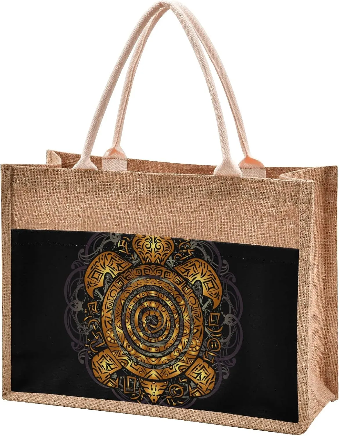 Oyihfvs Durable Burlap Bag with Handles, Zipper Jute Tote Reusable Bag Waterproof Lining for Shopping Work Travel beach