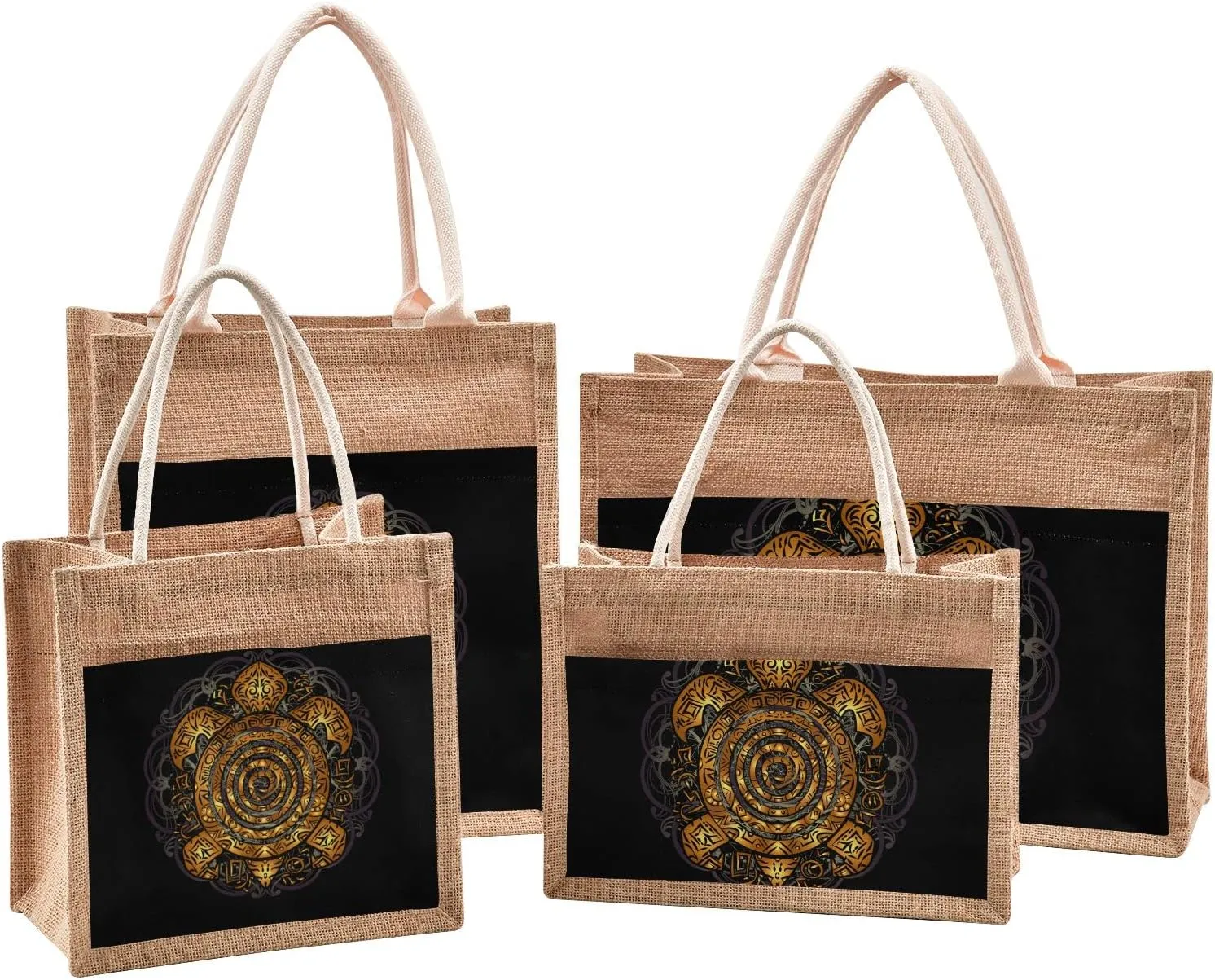 Oyihfvs Durable Burlap Bag with Handles, Zipper Jute Tote Reusable Bag Waterproof Lining for Shopping Work Travel beach