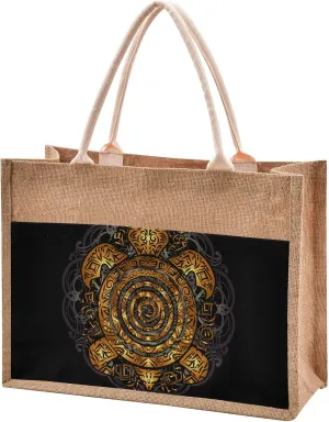 Oyihfvs Durable Burlap Bag with Handles, Zipper Jute Tote Reusable Bag Waterproof Lining for Shopping Work Travel beach