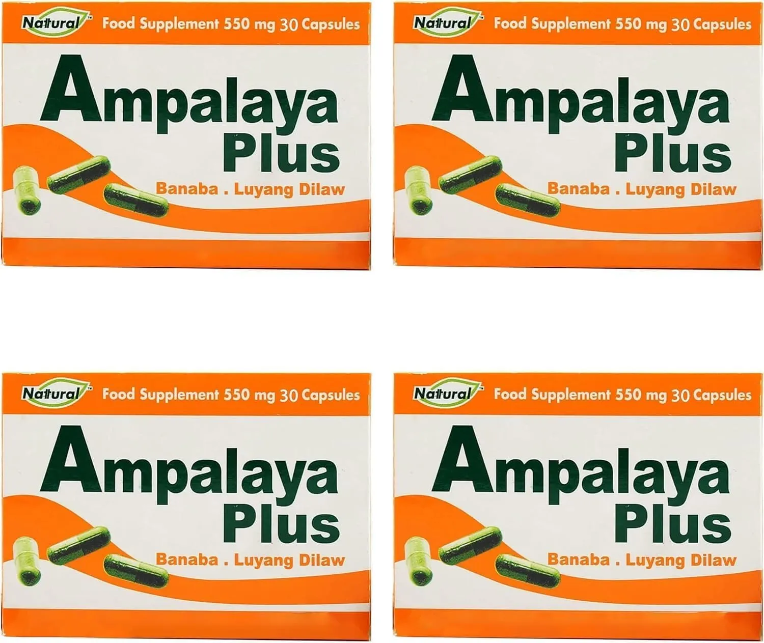 Pack of 4 Ampalaya Plus Supplement 550mg - Total 120 Capsules - Natural and Vegan - Organic Bitter Melon Capsules - Herbal Food Supplement