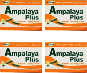 Pack of 4 Ampalaya Plus Supplement 550mg - Total 120 Capsules - Natural and Vegan - Organic Bitter Melon Capsules - Herbal Food Supplement